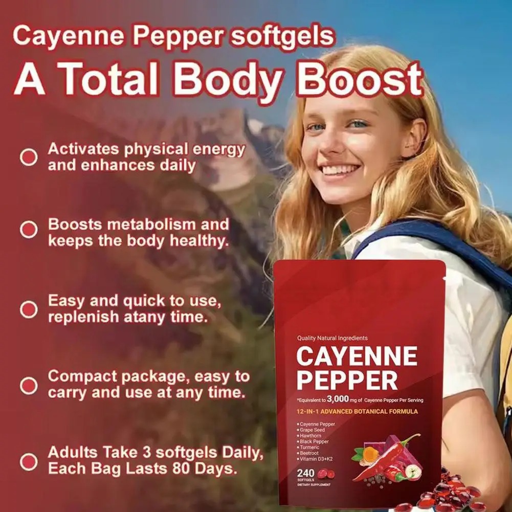 Vitamin D3 K2 Drop - 240 Softgels Cayenne Pepper Capsules 3000mg