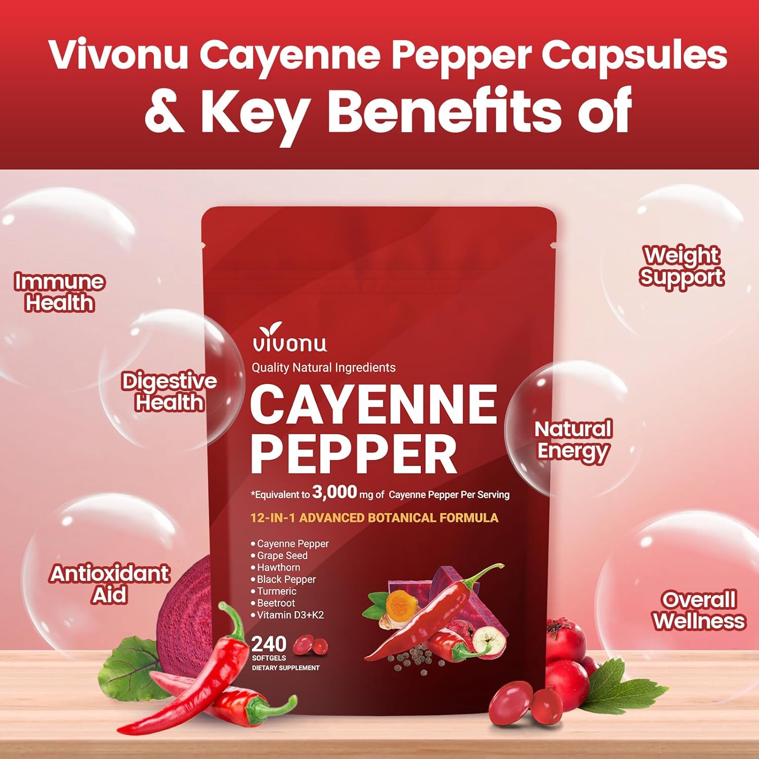 VivoNu Cayenne Pepper Softgels - Vitamin D3 K2 Drop review and price