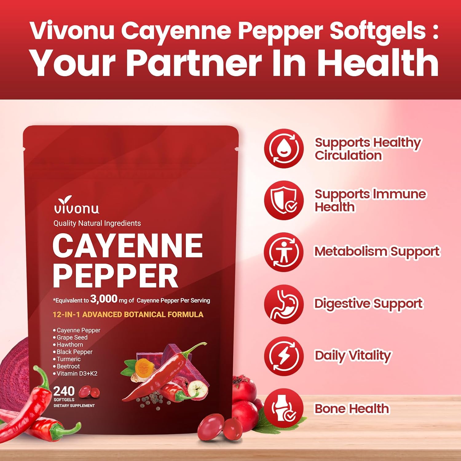 VivoNu Cayenne Pepper Softgels - Vitamin D3 K2 Drop review and price
